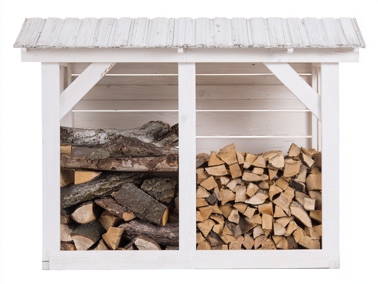 Kaminholzregal Holz 180x50x145 cm Weiß - überdachter Holzunterstand für Garten