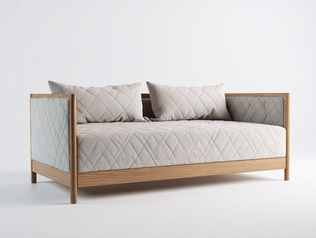 Schlafsofa Holz und Stoff 205x82x78 cm Natur-Beige - modernes Tagesbett für Schlafzimmer