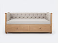 Schlafsofa Holz 205x90x88 cm Natur-Beige für Wohnzimmer - Klassisches Design mit Schubladen