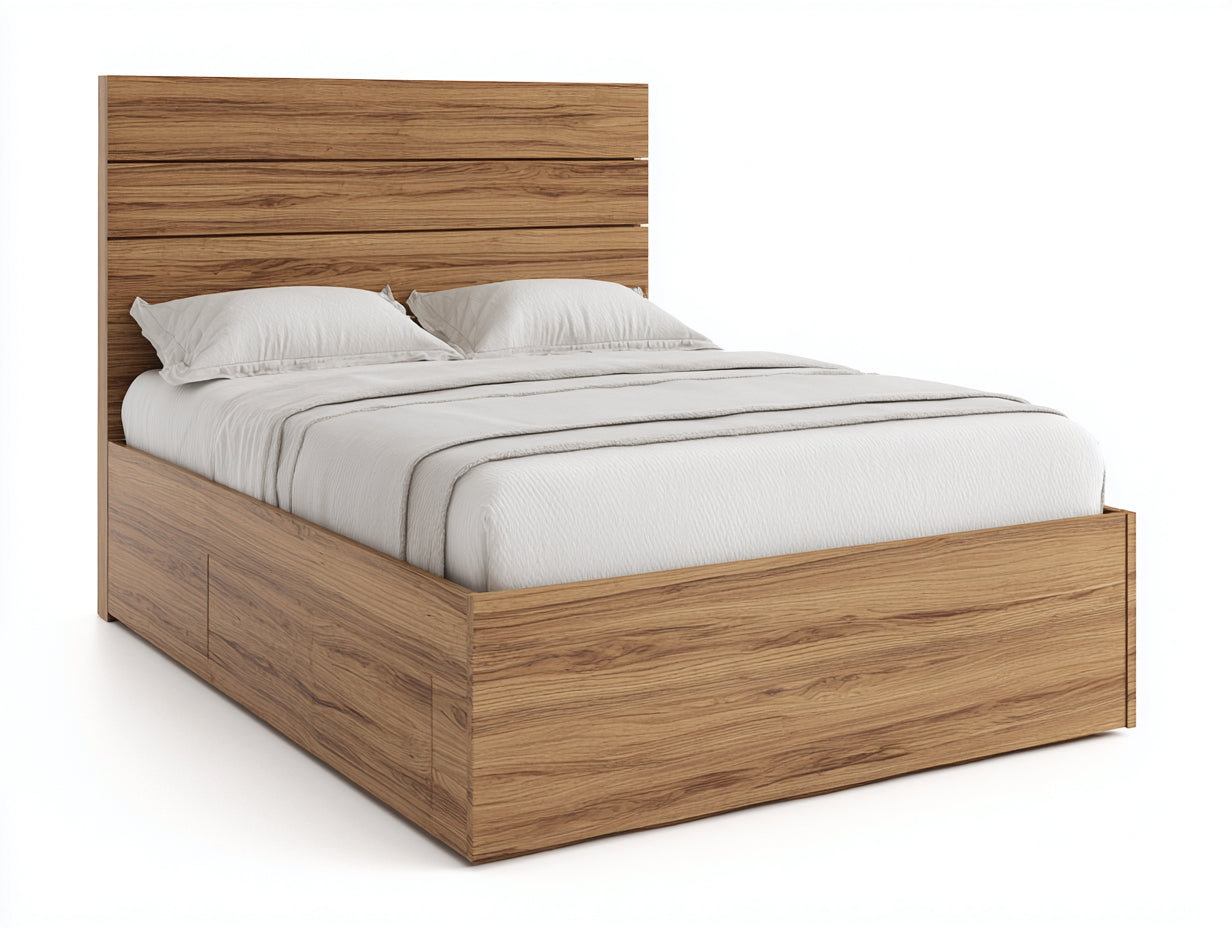 Doppelbett Holzwerkstoff 210x180x120 cm Natur für Schlafzimmer - Modernes Design mit hohem Kopfteil