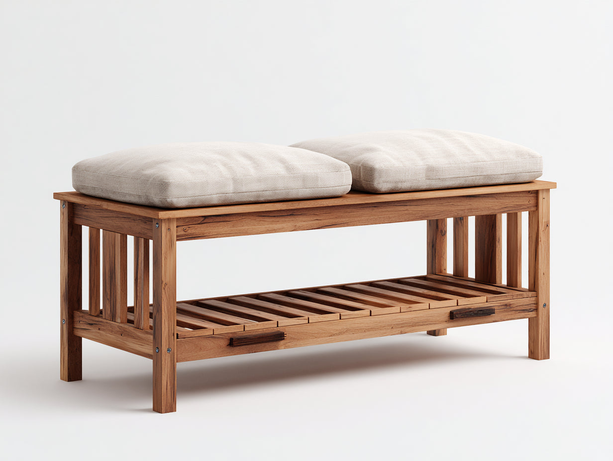 Gartenbank Holz 150x45x62 cm natur-beige für Garten - mit Sitzpolstern und Ablagefläche