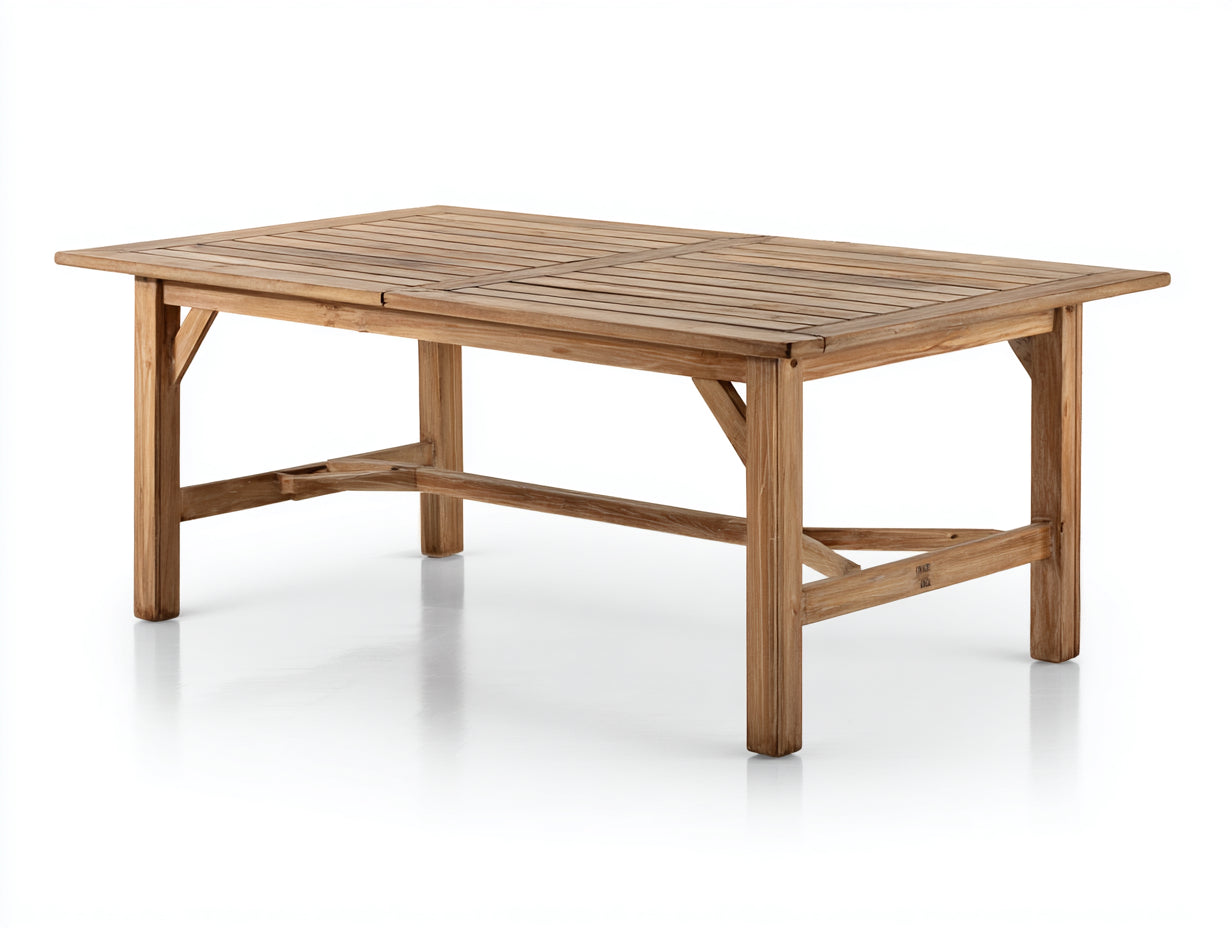 Gartentisch Holz 180x90x75 cm natur für Garten - rechteckiges Design mit Lattenplatte