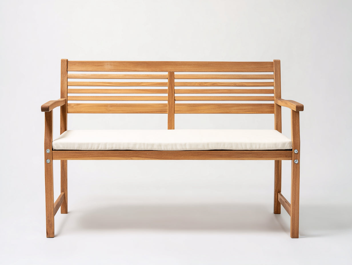Gartenbank Holz 158x60x90 cm Natur-Creme - klassische Sitzbank mit Polsterauflage für Garten